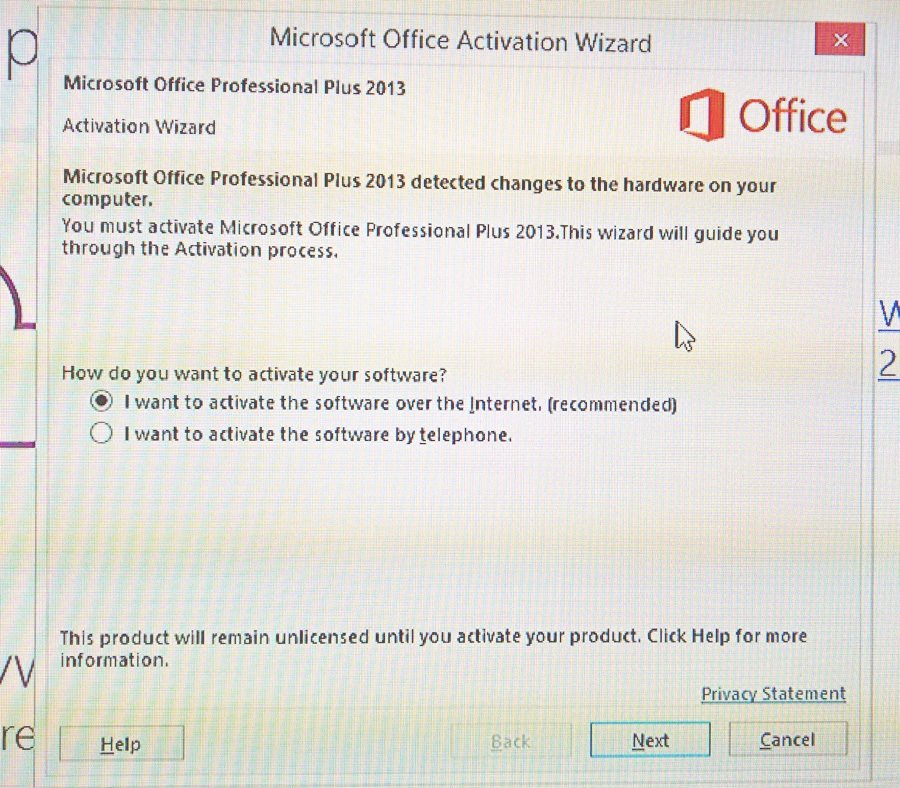 microsoft office activation wizard detected hardware changes