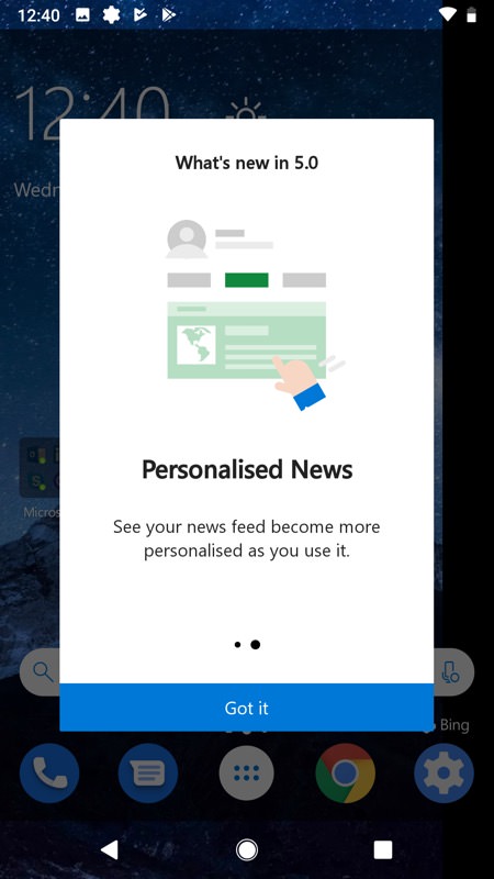 Screenshot, Microsoft Launcher 5 on Android
