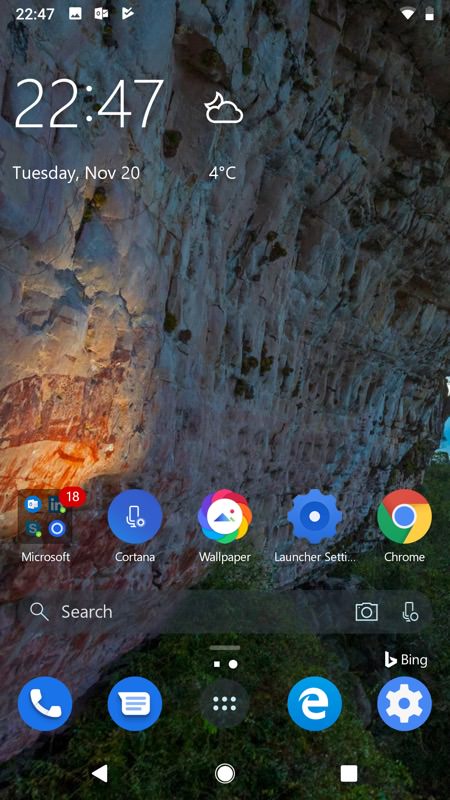 Screenshot, Microsoft Launcher 5 on Android