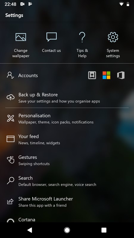 Screenshot, Microsoft Launcher 5 on Android