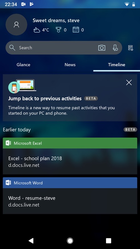 Screenshot, Microsoft Launcher 5 on Android